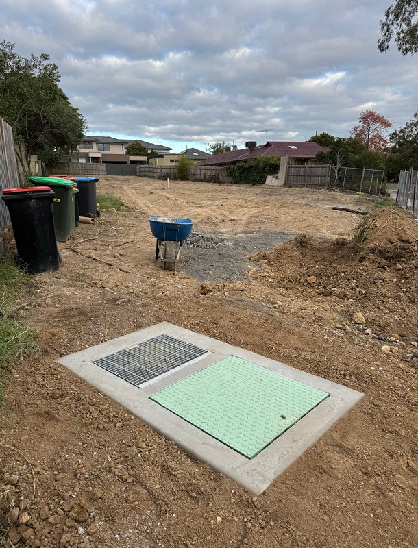 Finished stormwater pit installation on construction site